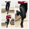 Европейские и американские женские повседневные черные длинные брюки из искусственной кожи