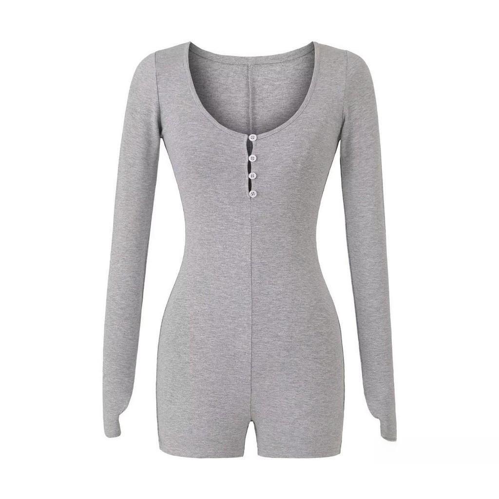 Sexy Slim Fit Cotton Blend Long Sleeve T Shirt With Button U Neck For Spring