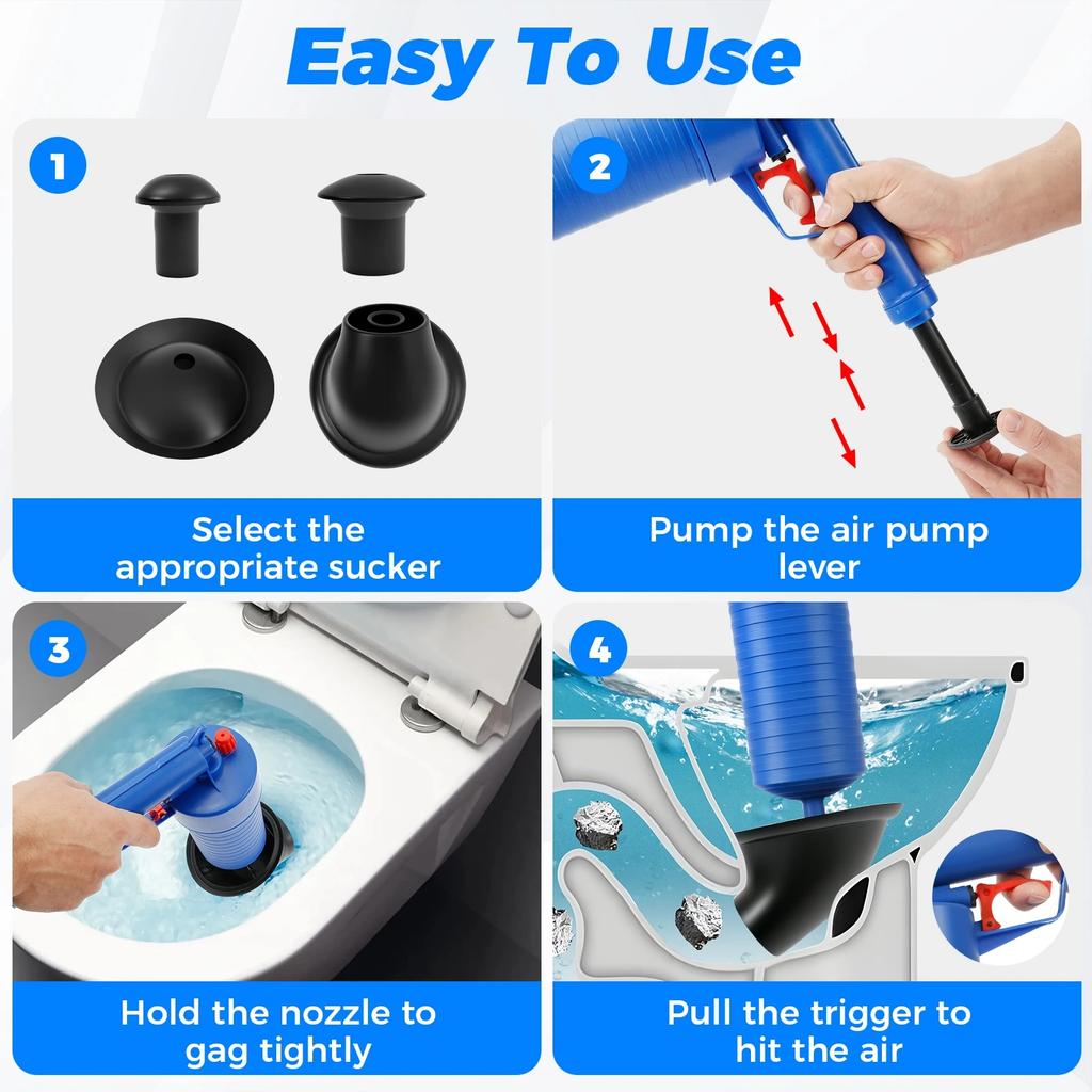 Toilet Plunger, High-Pressure Air Drain Blaster with Real-Time Barometer Powerful Drain Snake Sink Plunger Plumbing Tools