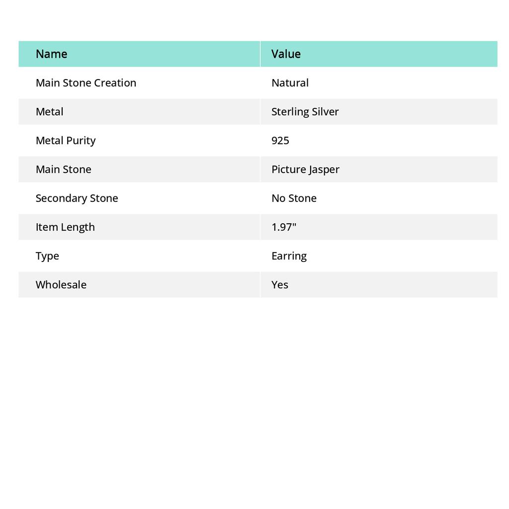 Серьги из стерлингового серебра 925 пробы с натуральным драгоценным камнем яшмой 1,97 дюйма N9b71