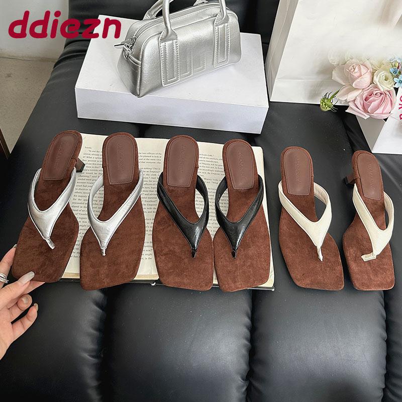 Fashion Fashion Square Toe Ladies Low Heel Slippers Shoes Footwear Female Slides Sandals Women Heeled Slippers Shoes Flip Flops Pumps