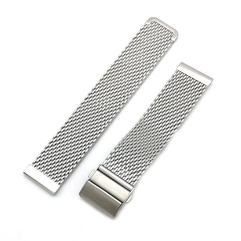 Миланский ремешок для часов, ремешок 20 мм, 22 мм, двойной пресс, складная пряжка, миланский сетчатый ремень, металлический браслет для часов, черный, серебряный браслет
