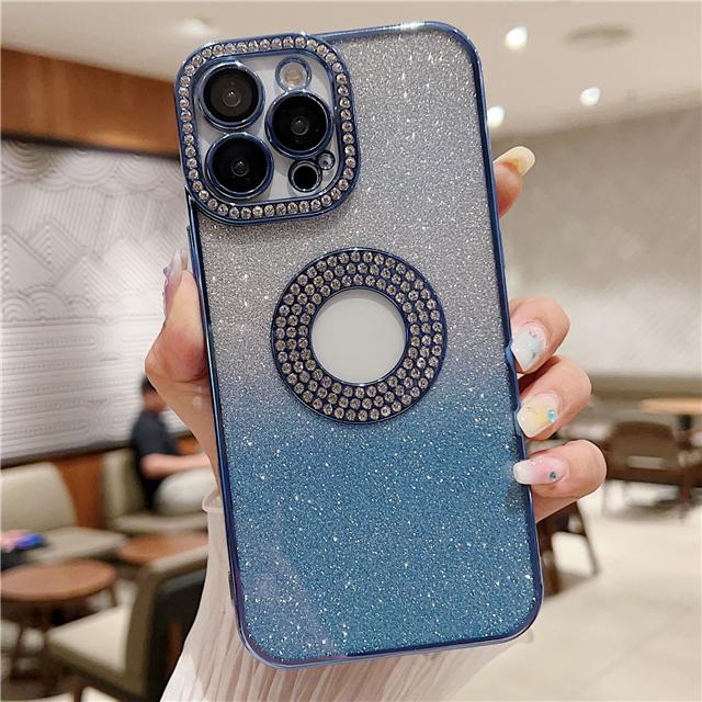 For iPhone 15 Pro Max Luxury Plating Gradual Flash Diamond Frame Phone Case For iPhone 11 12 13 14 16 Plus Lens Protective Cover