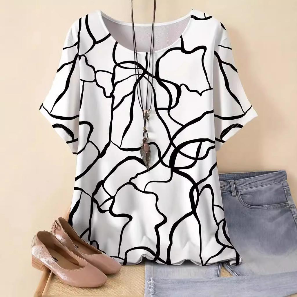 Women's Summer Loose  Trendy Retro 3D Printed T-shirt Plus Size Xl-7xl