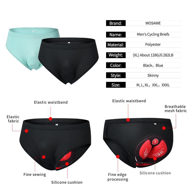 Велосипедные трусы WOSAWE Мужские велосипедные шорты с гелевой подкладкой, нижнее белье