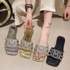 Fairy Wind Sparkling Slippers Women 2024 New Rhinestone Buckle Flip-flops Summer Dress with Beach Sandals