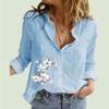 Women Fashion Lapel Neck Shirt Spring&Autumn Cotton Linen Top Casual Print Cardigan Blouses