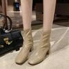New Autumn Winter Thick High-heeled All-match Thin and Thin Boots Women's Pointed Toe Mid-tube Elastic Socks Boots Women