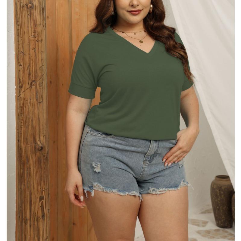 BITCED Летний женский свободный топ большого размера с V-образным вырезом и коротким рукавом