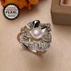 Кольца с натуральным пресноводным жемчугом для женщин, модное женское кольцо с кубическим цирконием и цветком, ювелирные изделия с жемчугом, регулируемое кольцо