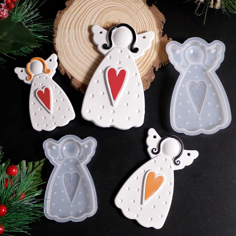 DIY Faceless Angel Silicone Mold Christmas Tree Hanging Ornament Plaster Concrete Resin Mould Heart Dot Texture Dress Girl Craft