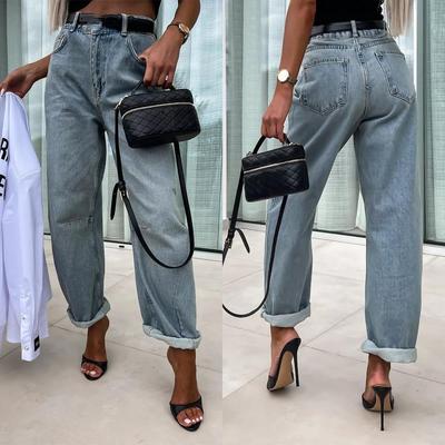 Женские уличные хипстерские повседневные свободные женские джинсы, джинсовые брюки, длина до щиколотки, модные с высокой талией