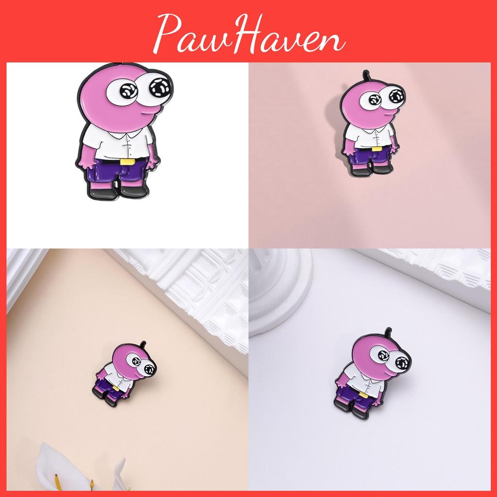 Stylish Pink Cartoon Character Brooch Featuring Big Eyes Fashionable Metal Pin Accessory
