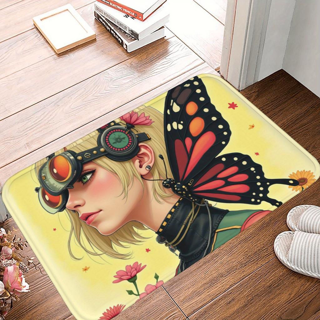 1PC Vintage Motorcycle Rider Kitchen Rug Non-Slip Door Mat Pop design Bathroom Rug Bath Mat Carpet for Home Sink Laundry Decor