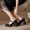 Spring and Autumn New Fashion High Heel Small Leather Shoes Women's Platform Jane Buckle Bead Leather Shoes Round Head Retro Mary Jane Shoes