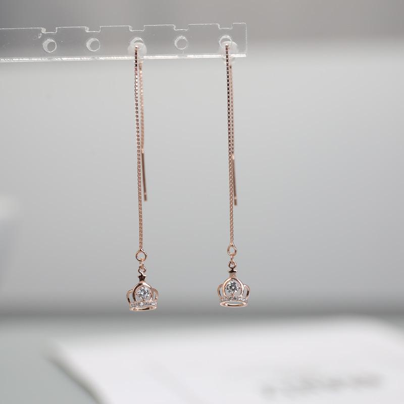 Корона Длинные серьги-подвески Женская мода Ins Style Супер Фея Кисточка Ухо Кабель Холодный стиль Ниша Дизайн Ухо Украшение