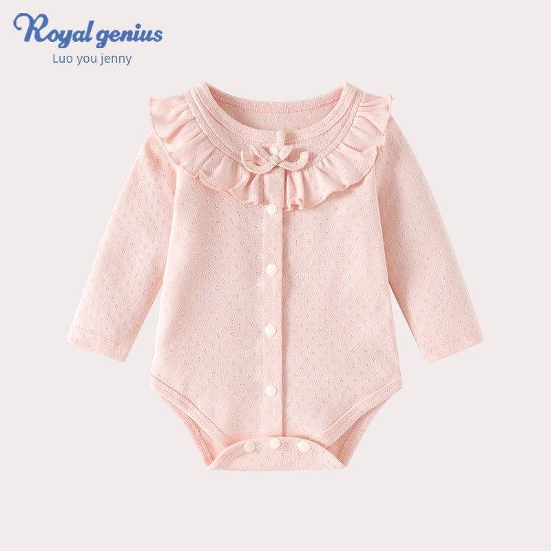 New Stylish Autumn Jacquard Pure Cotton Baby Romper Versatile for Young Girls Sweet and Cute Baby Clothes