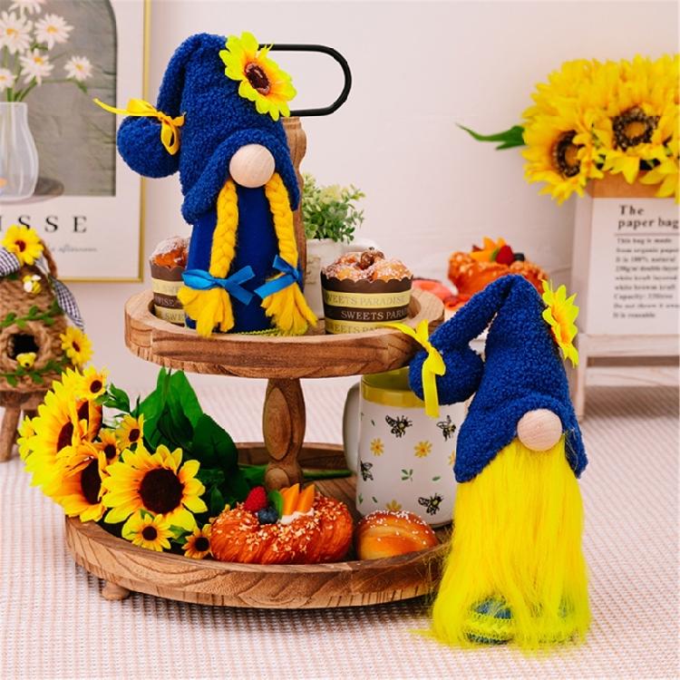 Sunflowers Gnomes Kitchen Tiered Tray Decros Spring Sunflowers Faceles Doll