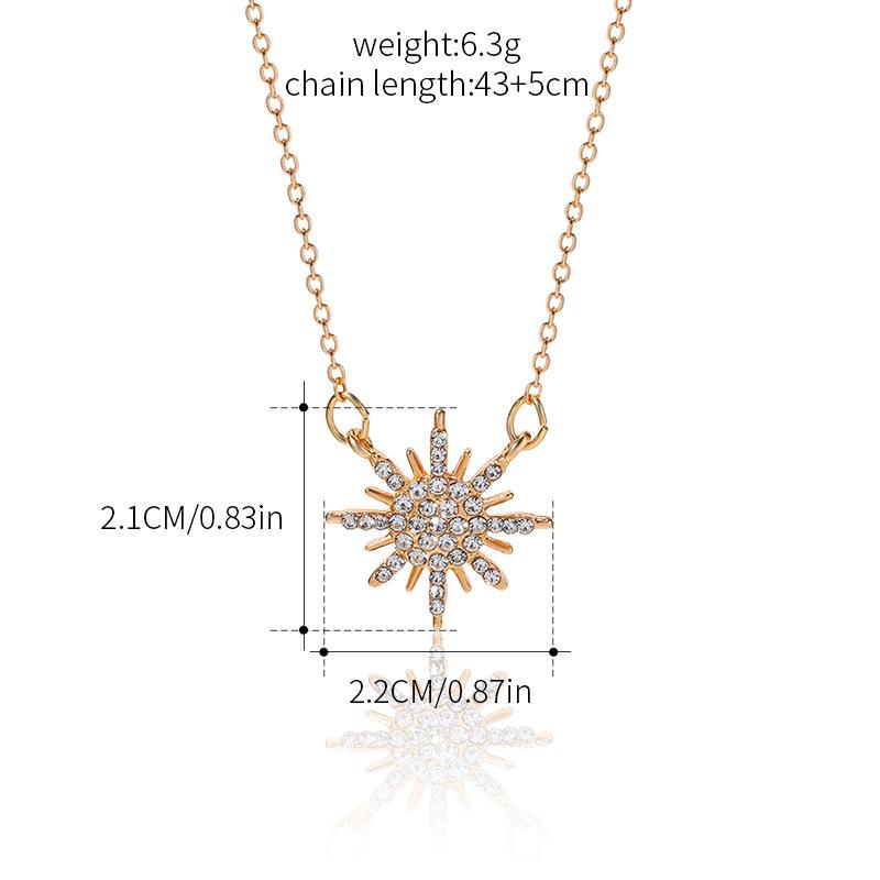 Sun God Necklace Gold Rays Diamond Pendant Sun Short Neck Sweater Chain Women