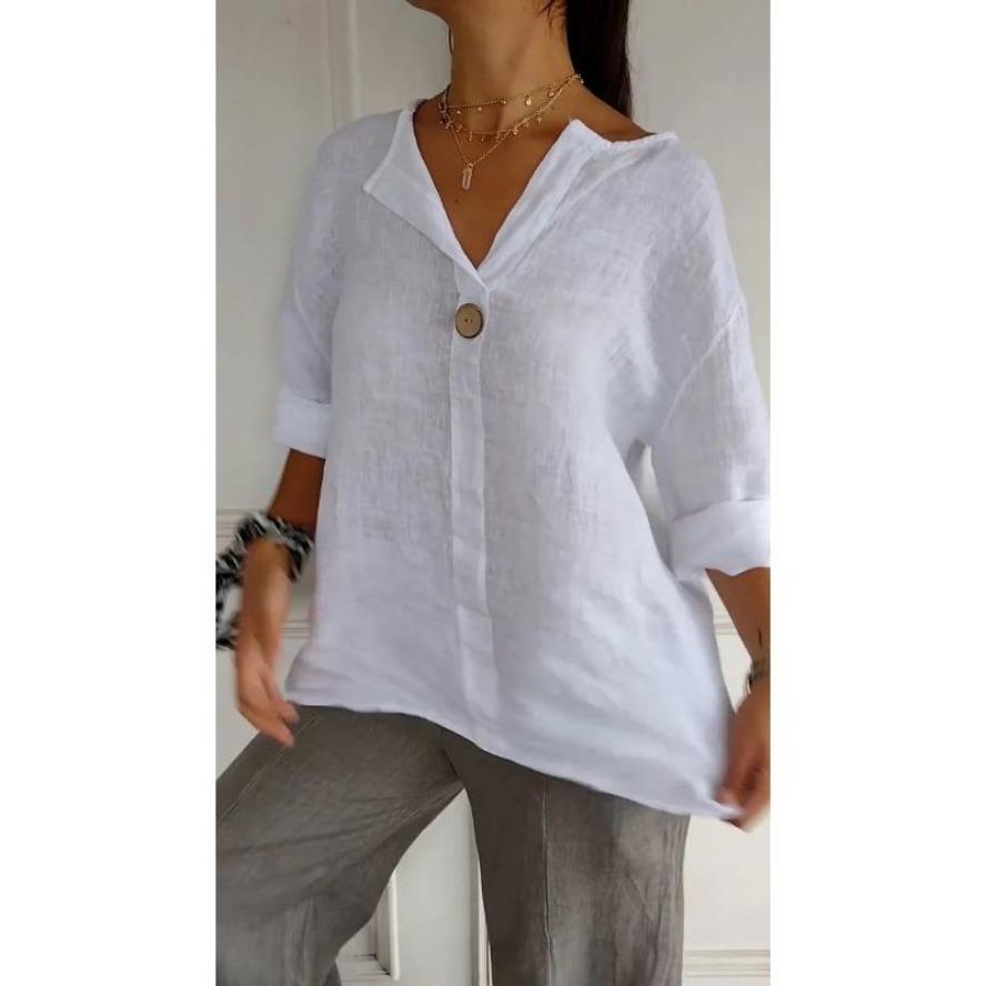 YYFS Женские модные повседневные летние весенние однотонные блузки и рубашки с рукавами 1/2 и v-образным вырезом с принтом