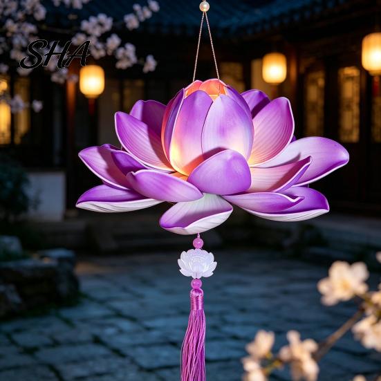 Outdoor Celebration Lighting DIY Lotus Lantern Craft Kit, Handmade Flower Paper with LED Creative Material Set Light, Vintage Decorative for