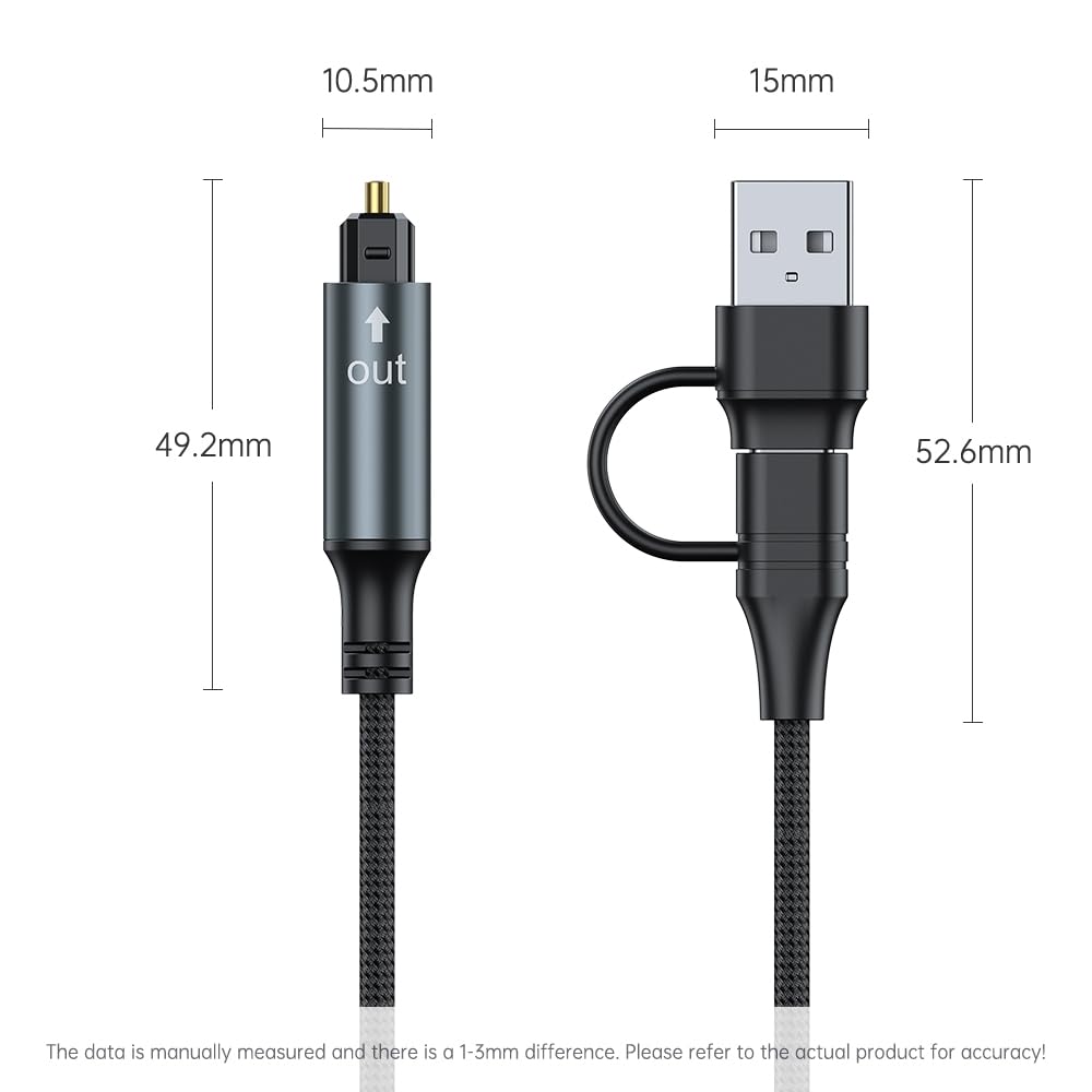 USB A Optical Digital Audio Transmission Cable 2-in-1 & Type-C 1.8M