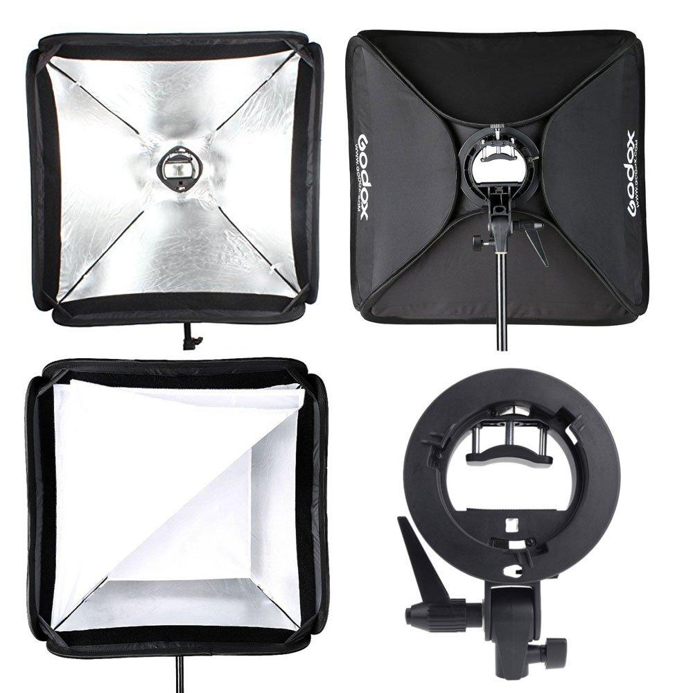 Складной софтбокс Godox 60 см x 60 см 24x24 дюйма, кронштейн Bowen Mount S-типа, профессиональный комплект для вспышки фотокамеры с сумкой для переноски для использования на открытом воздухе