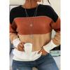 Winter Fall Women Fashion Color-block Striped Sweater Loose Knitted Top