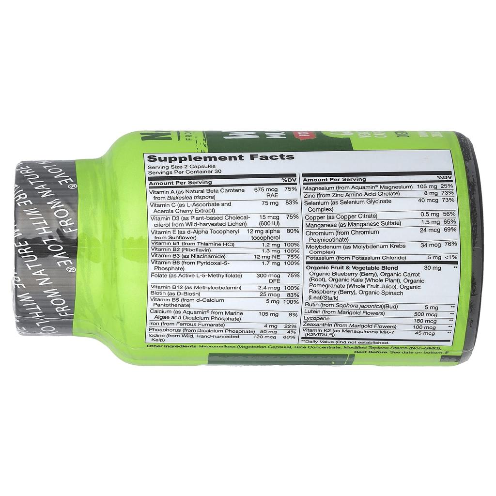 NATURELO Natural Food Multivitamin, for Teenagers, 60 Vegetable Capsules