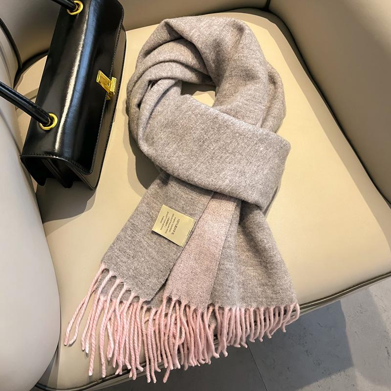 Шарф из чистой шерсти с плавным переходом цвета, женский зимний универсальный, с кисточками, длинный, двусторонний, цветной, большая шаль двойного назначения, новый