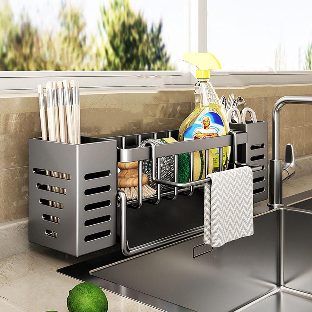 Большая емкость для слива кухонной раковины, самоосушающаяся полка для раковины, держатель для мыла и губки для дома