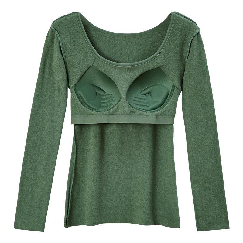 Женское термобелье из немецкого бархата с нагрудными вкладышами: Приталенный крой, плотный бархатный топ с длинными рукавами для осени и зимы