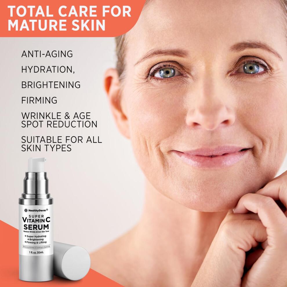 Super-Vitamin-C-Serum fr Frauen ber 70: Vitamin C, Hyaluronsure, Vitamin E, Koffein, feuchtigkeitsspendendes Lifting, Reduzierung von Gesichts