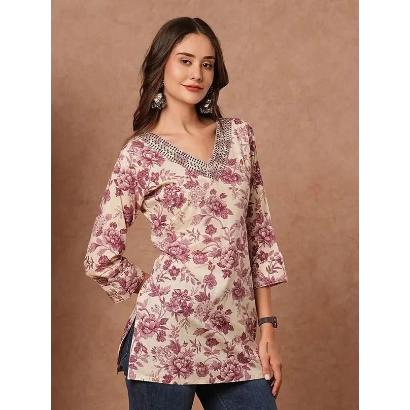 Женская принтованная вискозная прямая курта топ индийская пакистанская праздничная одежда топ туника SC-2146