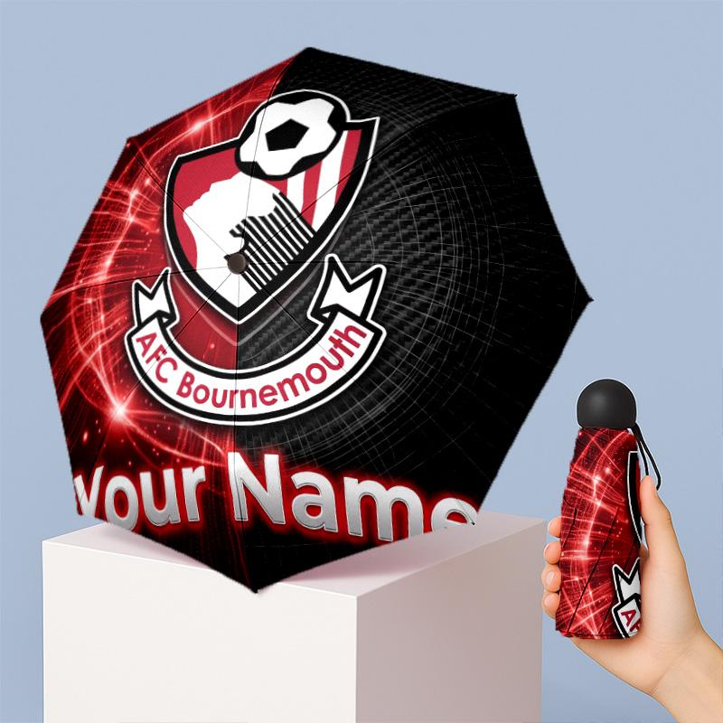 Bournemouth Football Manual Five Fold 8 Rib Umbrella Support Custom Text, Lightweight Travel Umbrella