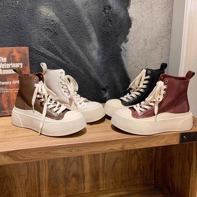 Версия из коровьей кожи~ Виноградная мать с платформой с круглым носком из натуральной кожи, женские короткие ботинки мартин на высокой шнуровке, повседневные высокие кеды, женские