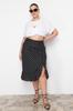 Women's Style Plus Size Black Polka Dot Patterned A-Line Knitted Skirt