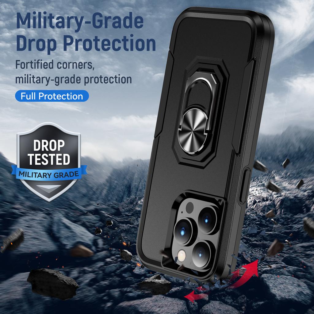 Military Shockproof Armor Hybrid Case For Iphone 14 13 12 11 Pro Max Plus X S Xr 7 8 Magnetic Ring Stand Tpu +Pc Defender Cover