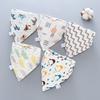 5PCS/SET Triangle Design Cotton Bibs Cartoon Print Feeding Bibs Cute Saliva Towel  Toddler Use