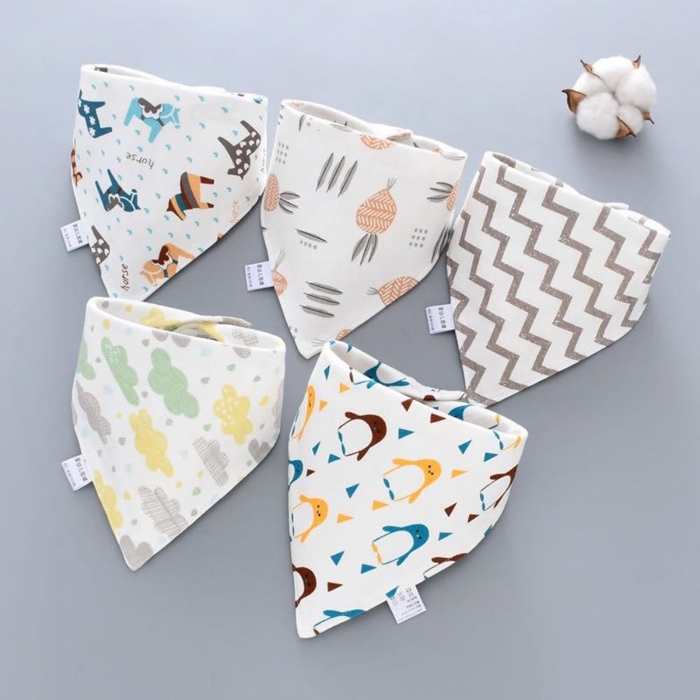 5PCS/SET Triangle Design Cotton Bibs Cartoon Print Feeding Bibs Cute Saliva Towel  Toddler Use