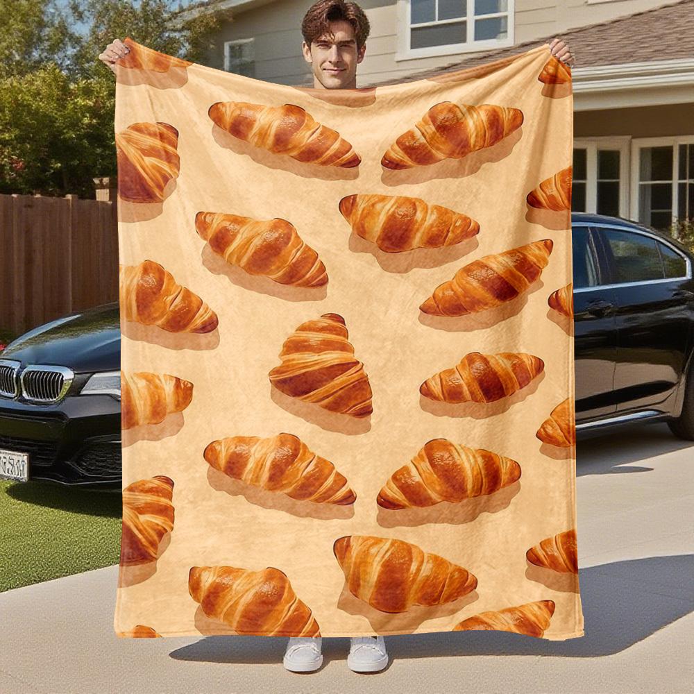 1PC Croissant bakeryOutdoor Flannel Blanket - Soft Plush Decor for Picnics, camping, Bedroom, Playroom, Office, or Lunch Break 1304A