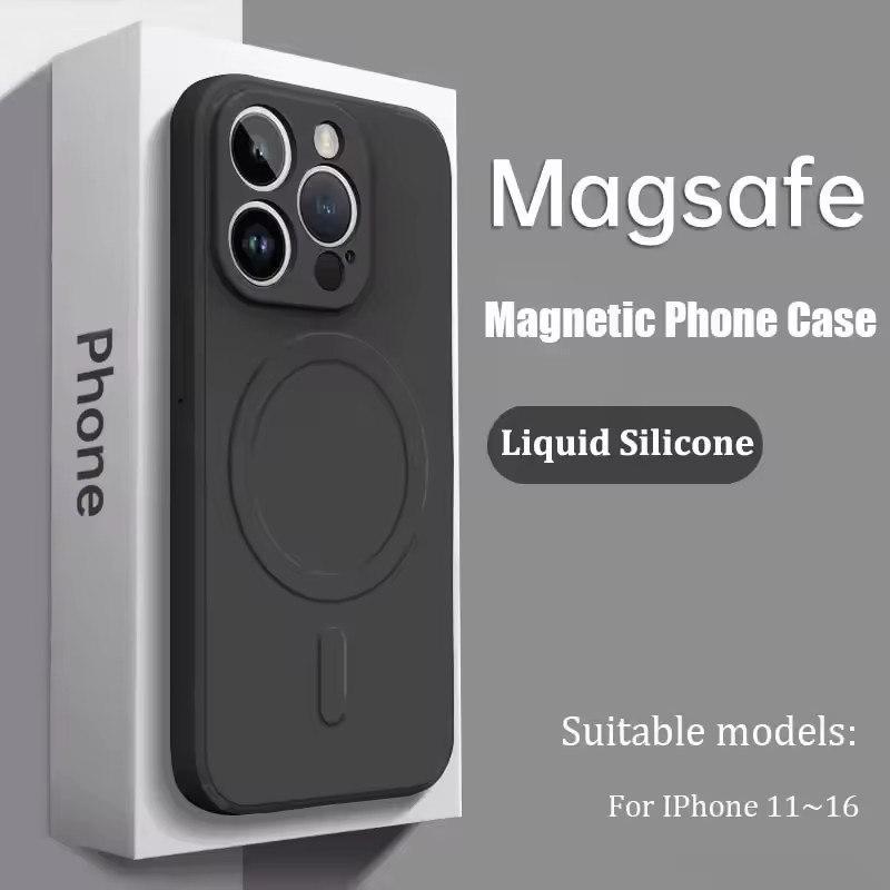 Роскошный мягкий силиконовый чехол Magsafe Liquid для iPhone 16 15 14 13 12 11 Pro Max Plus, прочный магнитный чехол для беспроводной зарядки
