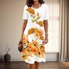Women's Fashion Graceful Flower Print Summer Spring Short Sleeve O-Neck Casual Dresses