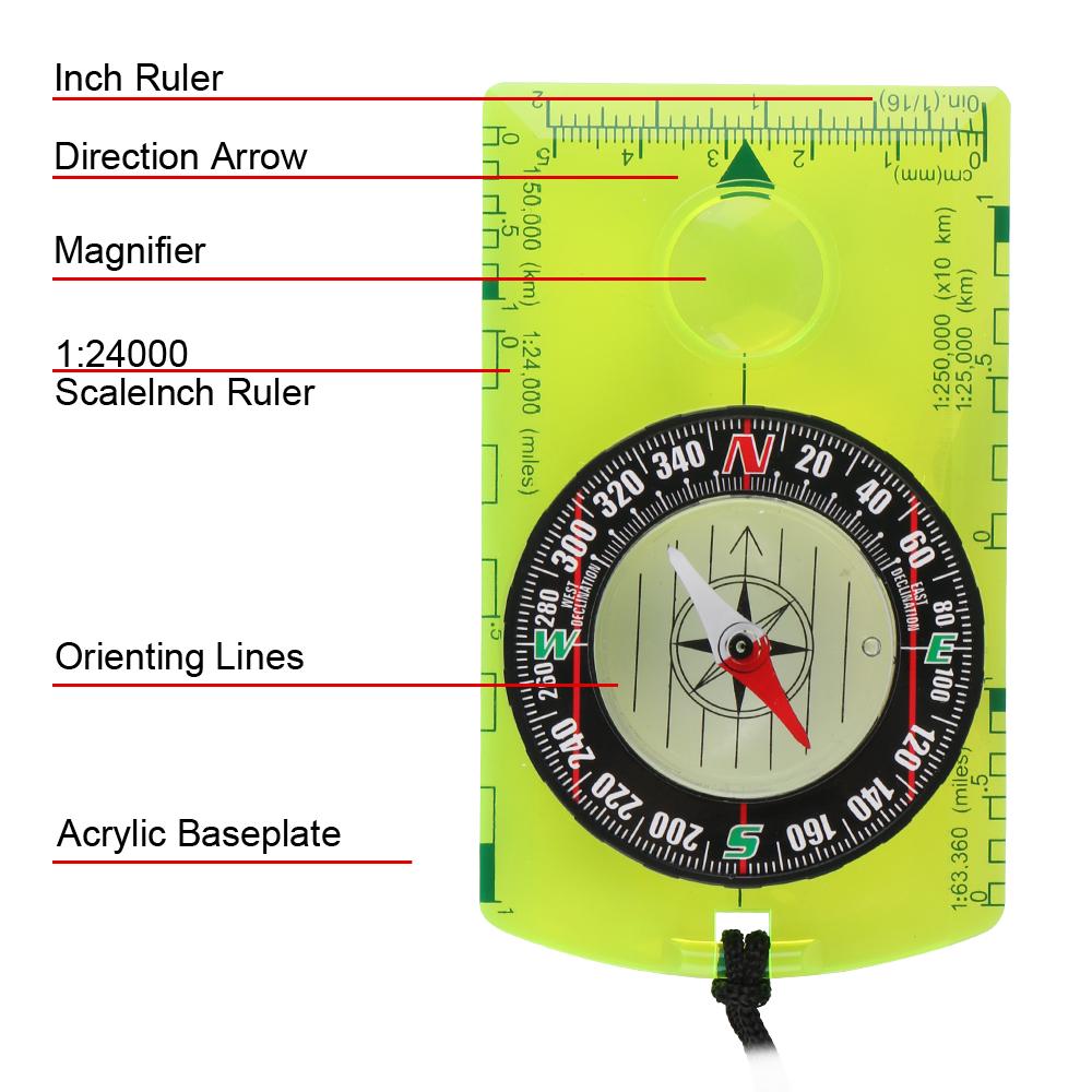 Waterproof With Magnifier Compass Ruler Advanced Magenetic Needle Compass Scaled Outdoor Gadget For Navigation Hiking Orienteering Scout