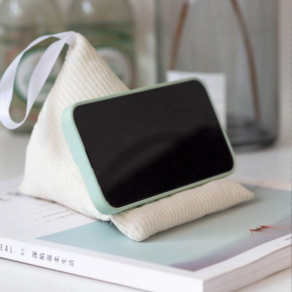 Non-slip Triangle Phone Stand with Lanyard Soft Fabric Phone Rack Mobile Phone Bracket Bedroom