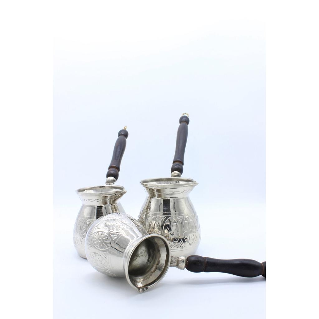 Медный кофейник ручной работы с анатолийским узором Серебряный цвет Медный кофейник из 3 предметов