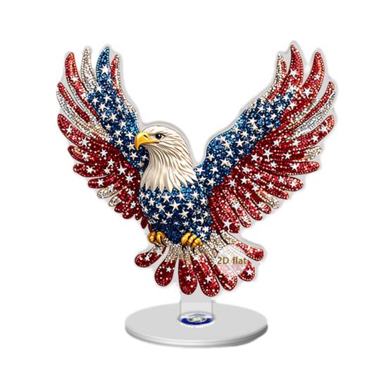 Eagle Tabletop Ornament, 360° Spinning Patriotic Acrylic Display with American Flag & Stars, High-Definition July 4th Independence Day Decor for