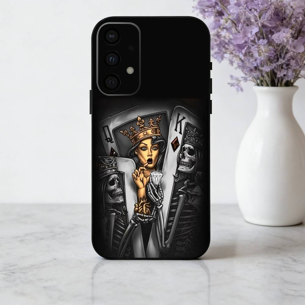 Чехол для телефона S-Skeleton Q-Королева Червей КАРТА Для Samsung Galaxy A73,A72,A71,A70,A53,A52,A51,Мягкий Силиконовый Черный Чехол