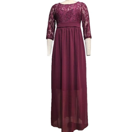 Платье для беременных женщин с кружевом, ажурной цветочной вышивкой, круглым вырезом, длинными рукавами, плиссированным макси-платьем для свадебной вечеринки, выпускного вечера, фотореквизита