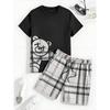 Комплект из 2 предметов, мужской повседневный комплект с принтом 3D Bear, мужской топ с короткими рукавами, клетчатый принт, мужские шорты, уличный модный комплект